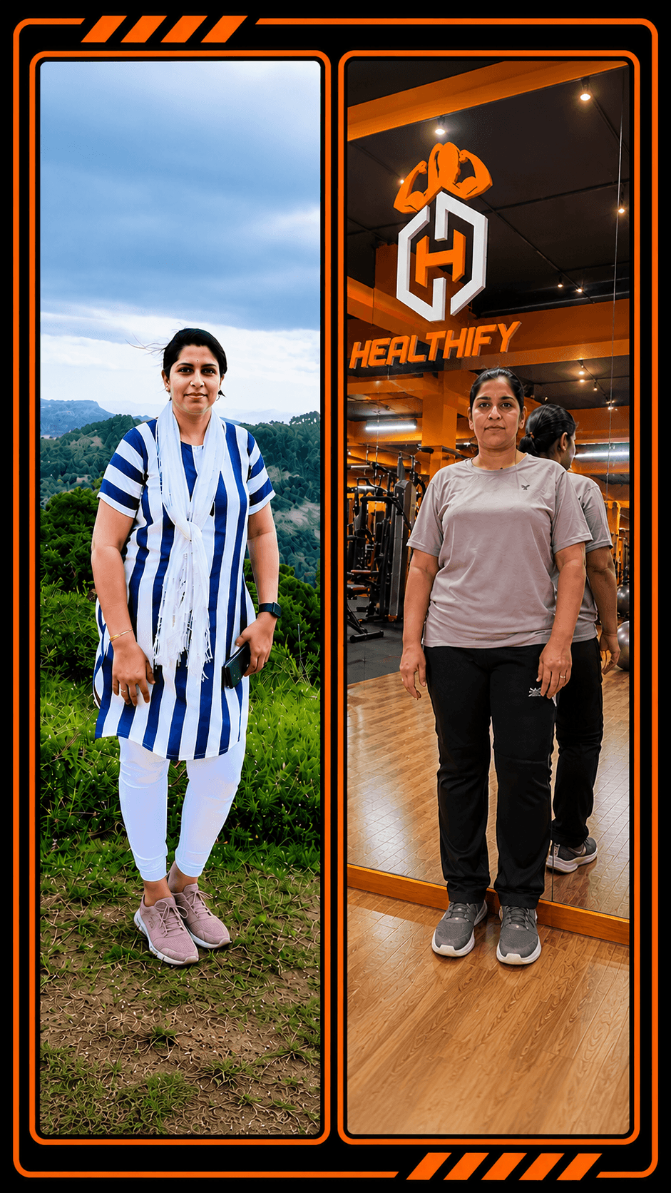 Mini Mol’s fitness transformation after training at Healthify gym in Sri Vijaya Puram